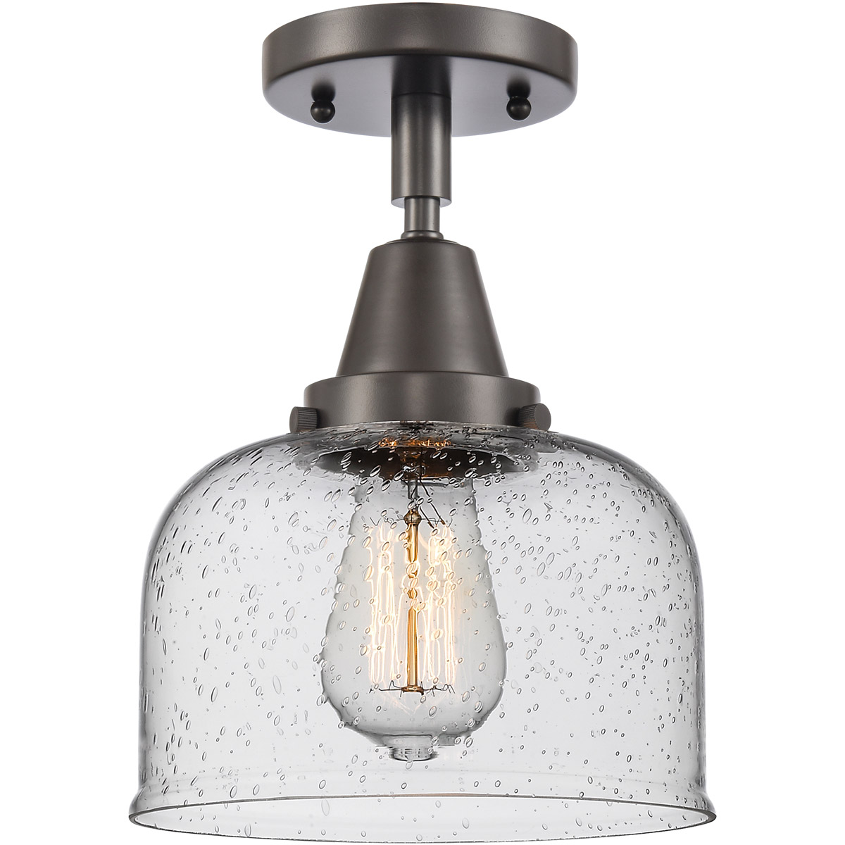 Innovations Lighting 447-1C-OB-G74-LED Franklin Restoration Large Bell LED 8 inch Oil Rubbed Bronze Flush Mount Ceiling Light in Seedy Glass