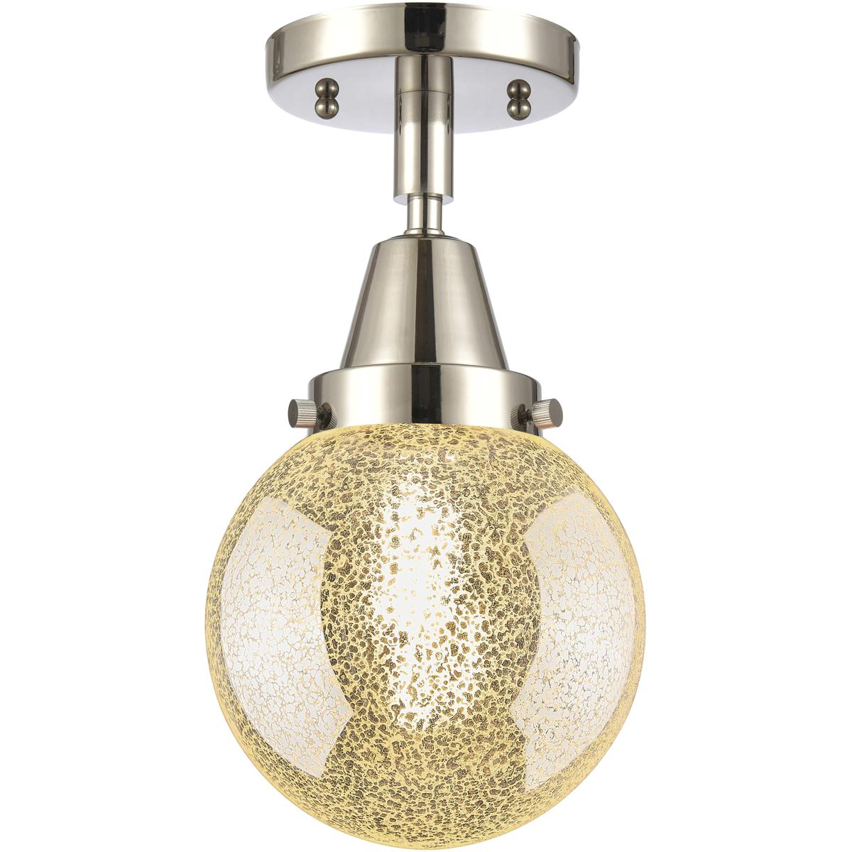 Innovations Lighting 447-1C-PN-G208-6 Beacon 1 Light 6 inch Polished Nickel Flush Mount Ceiling Light in Bulb Not Included, Mercury Glass