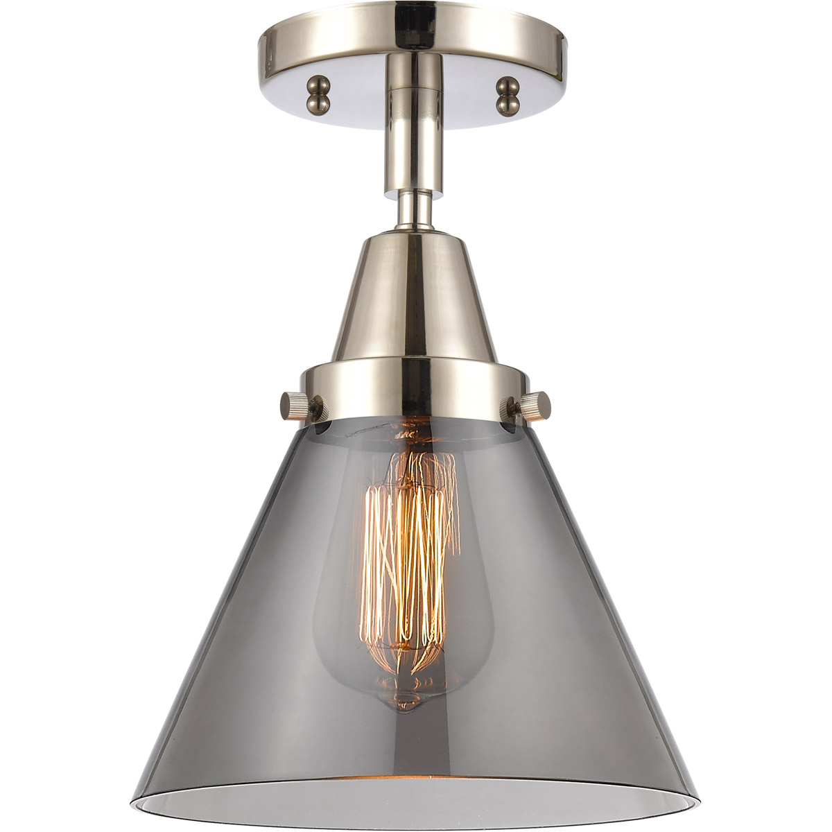 Innovations Lighting 447-1C-PN-G43-LED Franklin Restoration Large Cone LED 7.75 inch Polished Nickel Flush Mount Ceiling Light in Plated Smoke Glass