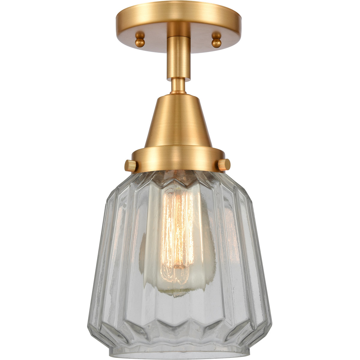 Innovations Lighting 447-1C-SG-G142-LED Franklin Restoration Chatham LED 6 inch Satin Gold Flush Mount Ceiling Light in Clear Glass