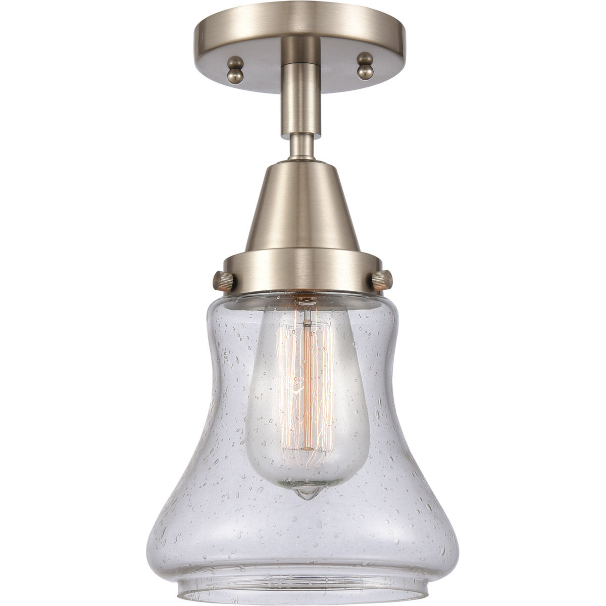 Innovations Lighting 447-1C-SN-G194-LED Franklin Restoration Bellmont LED 6 inch Brushed Satin Nickel Flush Mount Ceiling Light in Seedy Glass