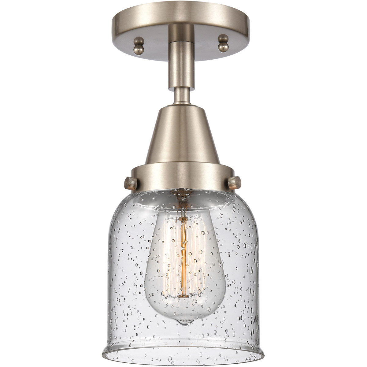 Innovations Lighting 447-1C-SN-G54 Franklin Restoration Small Bell 1 Light 5 inch Brushed Satin Nickel Flush Mount Ceiling Light in Seedy Glass