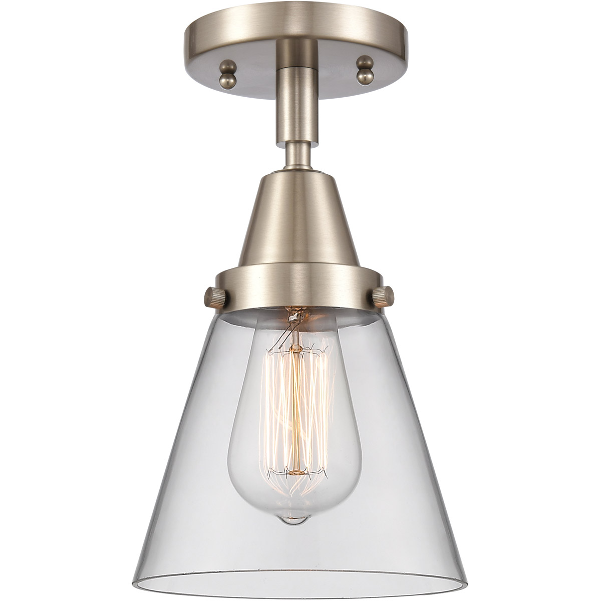 Innovations Lighting 447-1C-SN-G62 Franklin Restoration Small Cone 1 Light 6 inch Brushed Satin Nickel Flush Mount Ceiling Light in Clear Glass