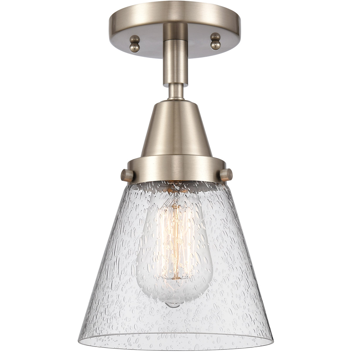 Innovations Lighting 447-1C-SN-G64-LED Franklin Restoration Small Cone LED 6.25 inch Brushed Satin Nickel Flush Mount Ceiling Light in Seedy Glass