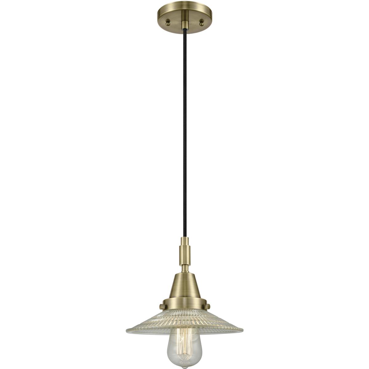 Innovations Lighting 447-1P-AB-G2 Downtown Urban Halophane 1 Light 8.5 inch Antique Brass Mini Pendant Ceiling Light in Clear Halophane Glass