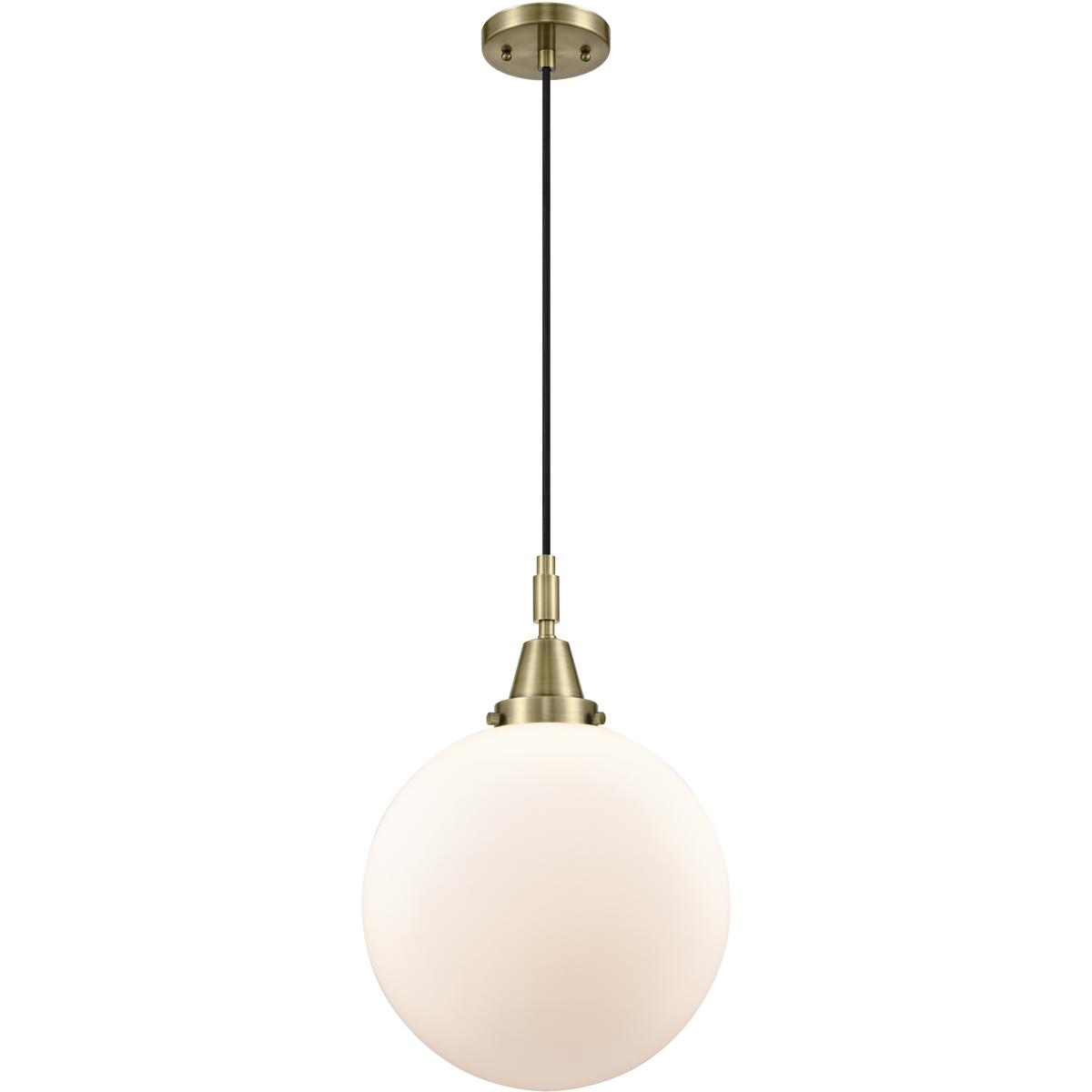 Innovations Lighting 447-1P-AB-G201-12 Beacon 1 Light 12 inch Antique Brass Mini Pendant Ceiling Light in Matte White Glass