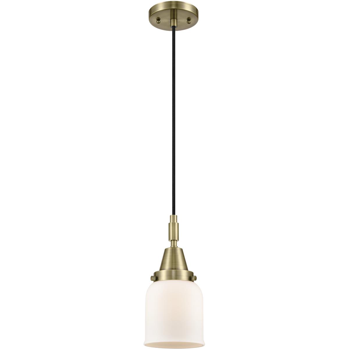 Innovations Lighting 447-1P-AB-G51 Bell 1 Light 5 inch Antique Brass Mini Pendant Ceiling Light in Matte White Glass