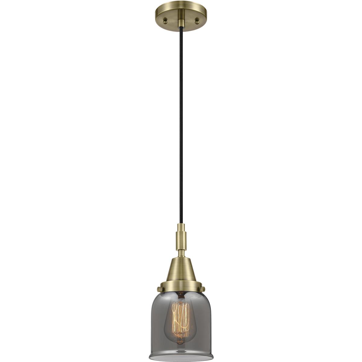 Innovations Lighting 447-1P-AB-G53 Bell 1 Light 5 inch Antique Brass Mini Pendant Ceiling Light in Light Smoke Glass