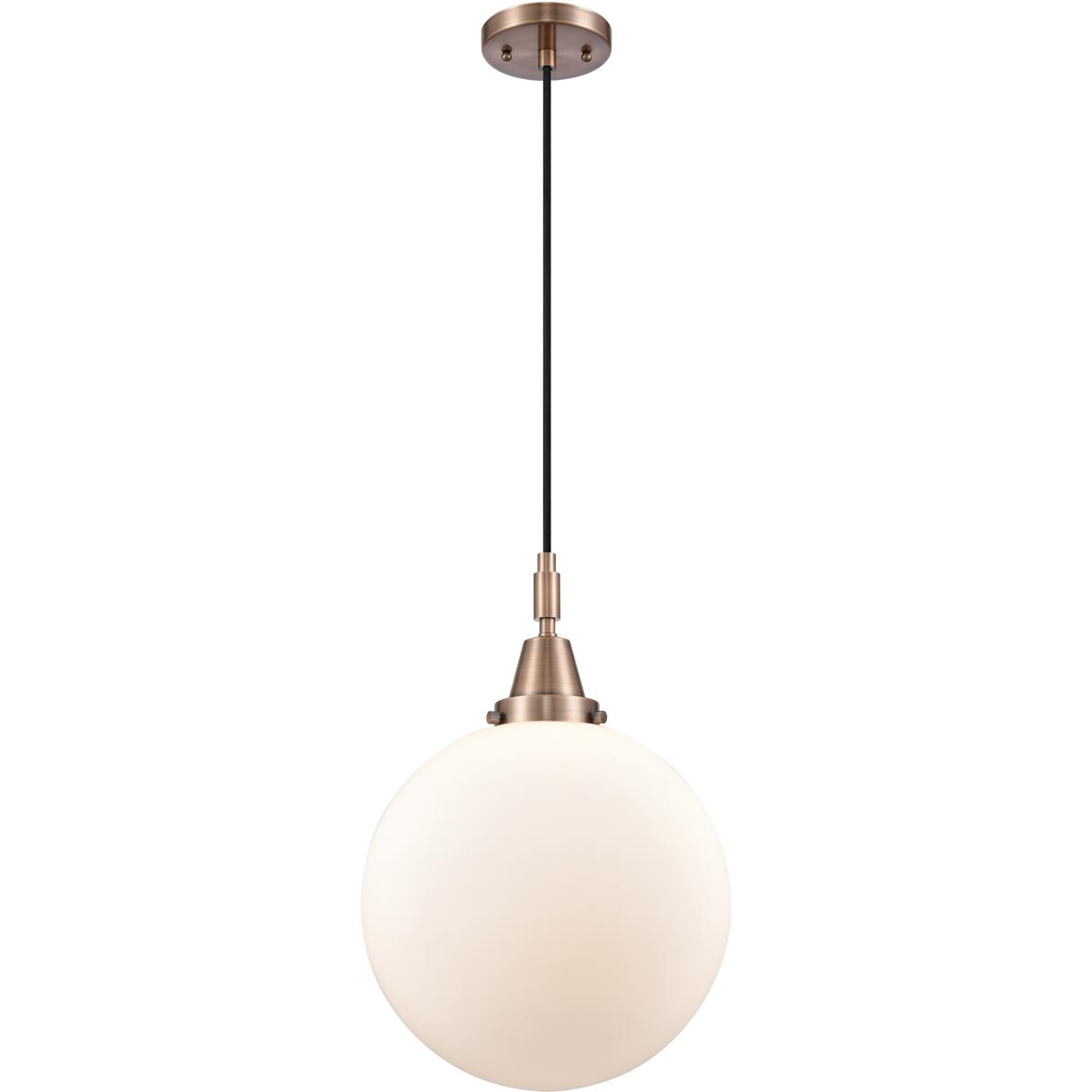 Innovations Lighting 447-1P-AC-G201-12 Beacon 1 Light 12 inch Antique Copper Mini Pendant Ceiling Light in Matte White Glass