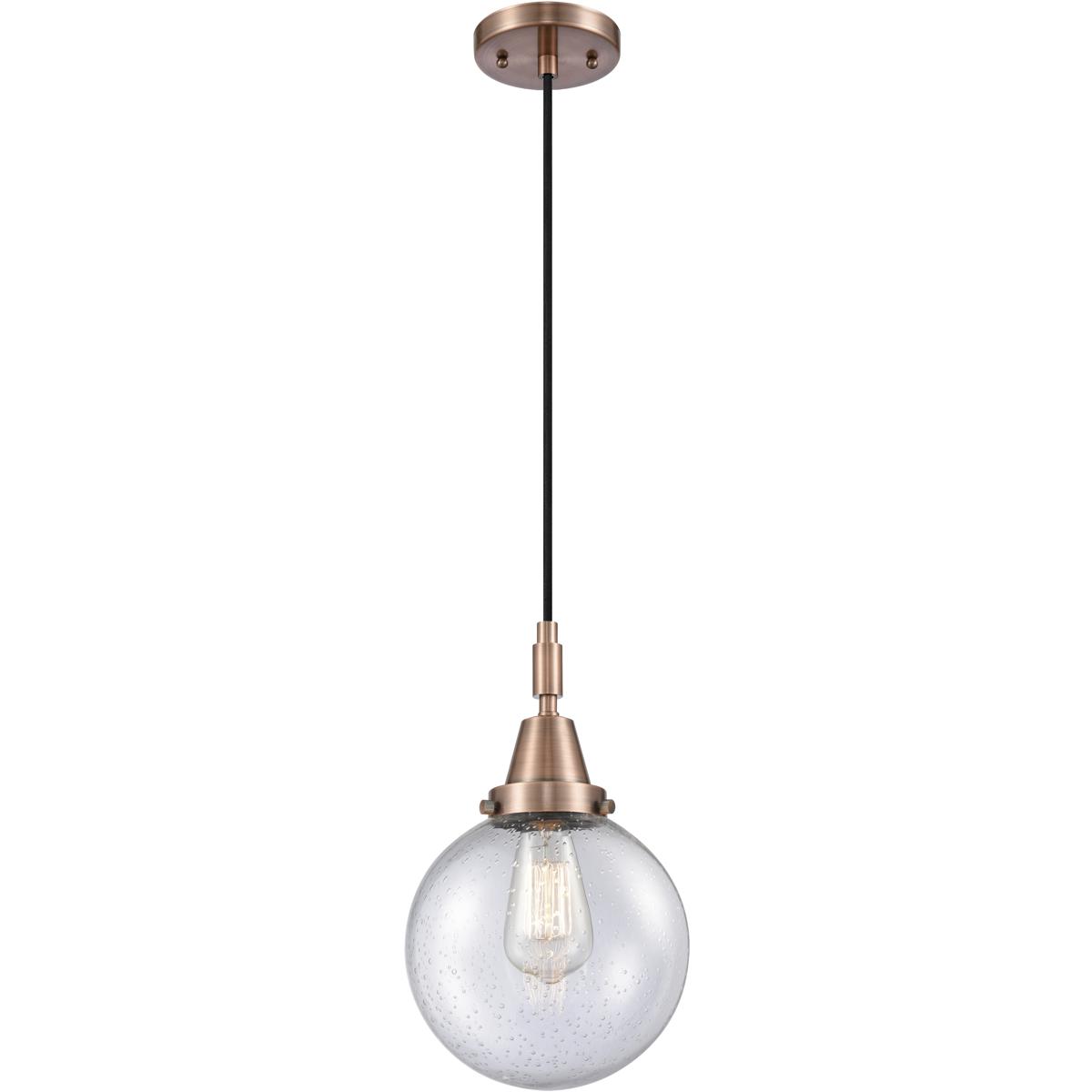 Innovations Lighting 447-1P-AC-G204-8 Beacon 1 Light 8 inch Antique Copper Mini Pendant Ceiling Light in Seedy Glass