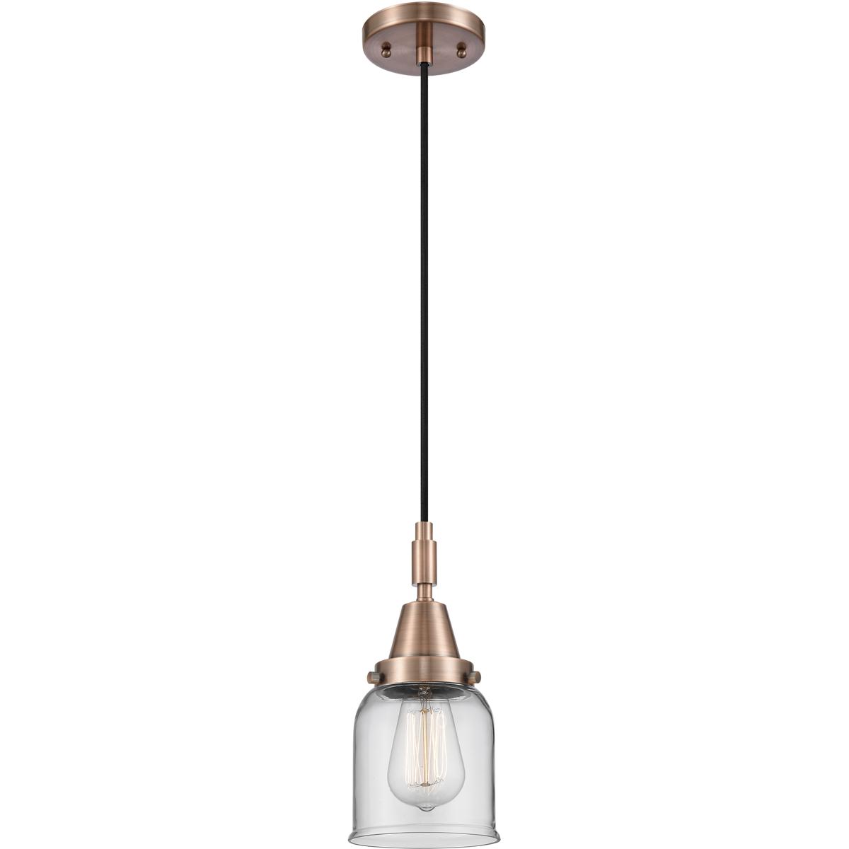Innovations Lighting 447-1P-AC-G52 Bell 1 Light 5 inch Antique Copper Mini Pendant Ceiling Light in Clear Glass