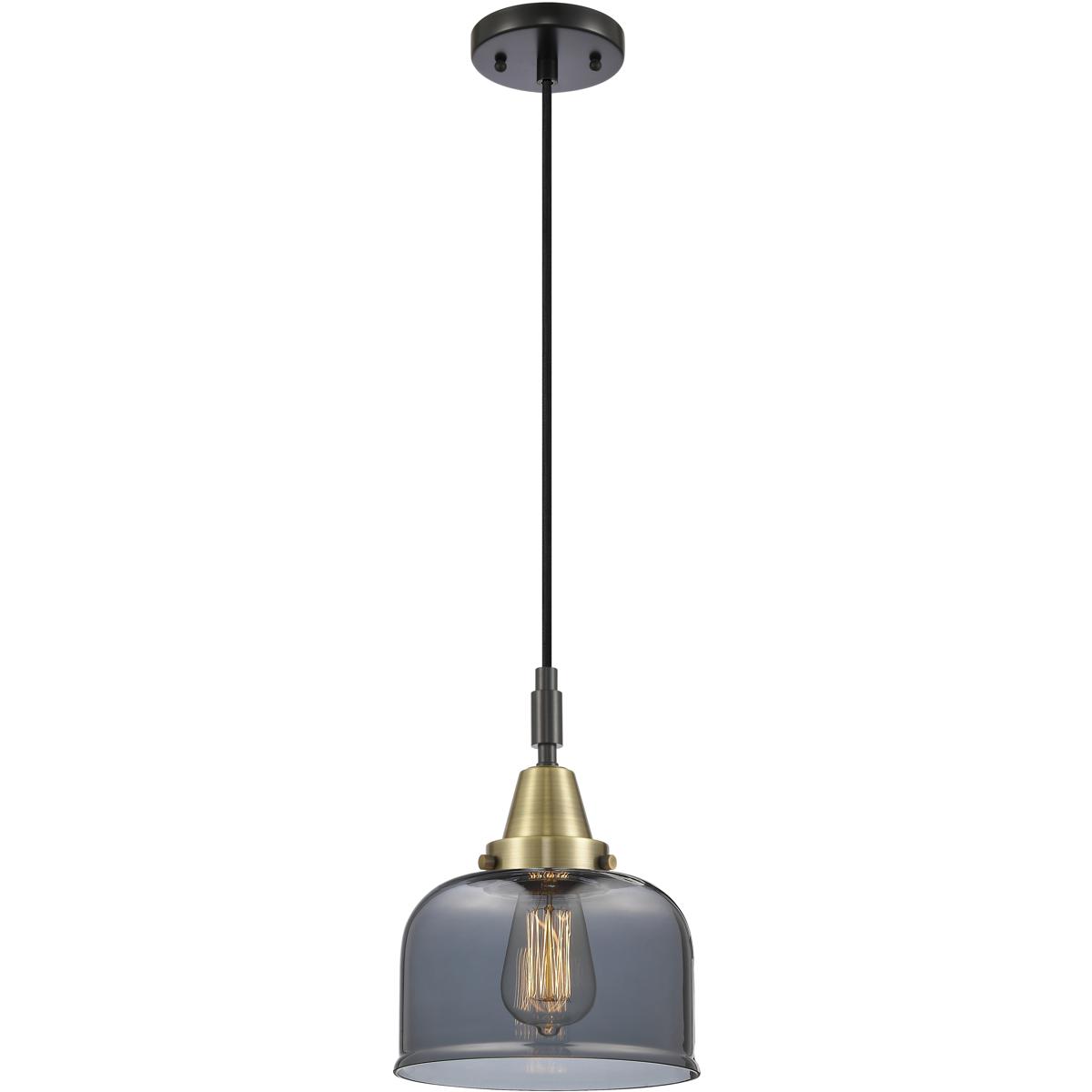 Innovations Lighting 447-1P-BAB-G73 Bell 1 Light 8 inch Black Antique Brass Mini Pendant Ceiling Light in Light Smoke Glass