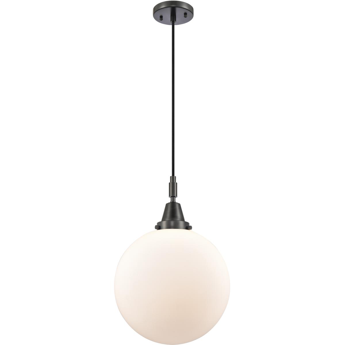 Innovations Lighting 447-1P-BK-G201-12 Beacon 1 Light 12 inch Matte Black Mini Pendant Ceiling Light in Matte White Glass