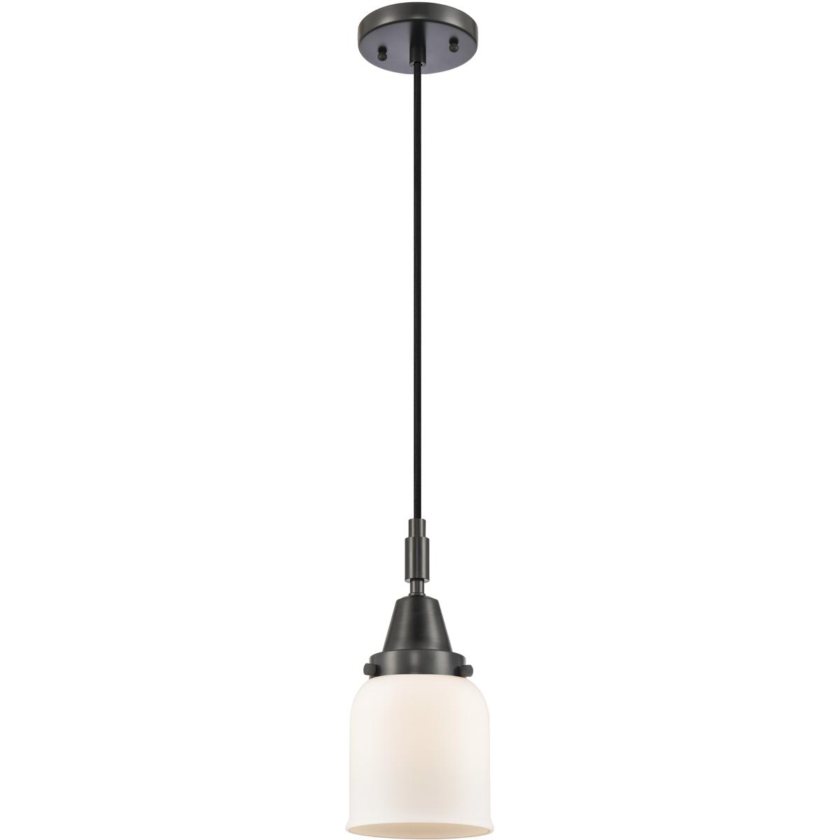 Innovations Lighting 447-1P-BK-G51 Bell 1 Light 5 inch Matte Black Mini Pendant Ceiling Light in Matte White Glass
