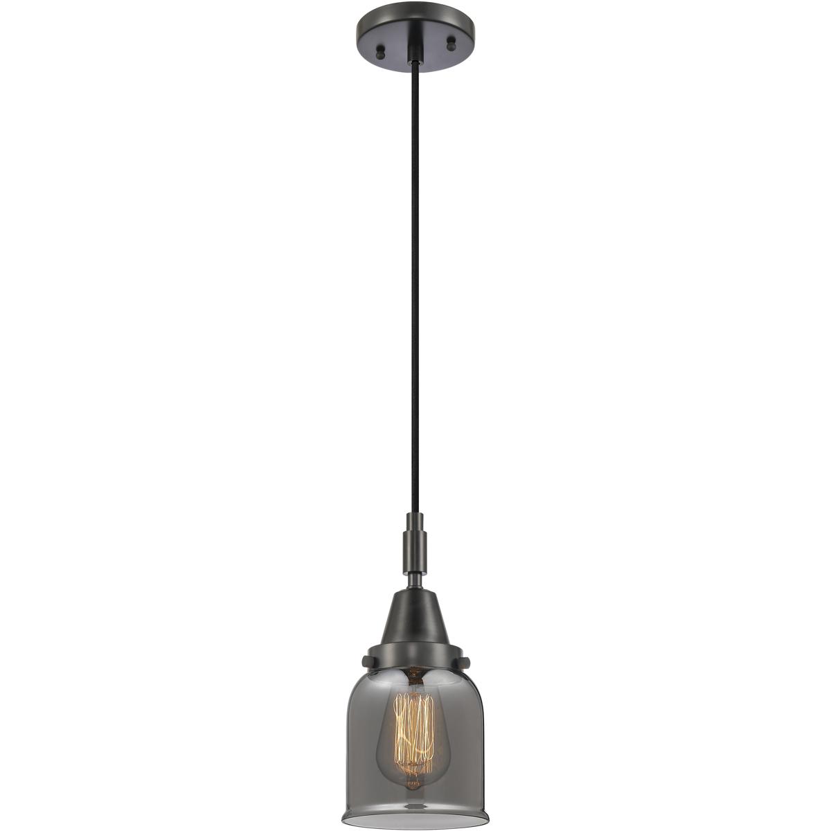 Innovations Lighting 447-1P-BK-G53 Bell 1 Light 5 inch Matte Black Mini Pendant Ceiling Light in Light Smoke Glass