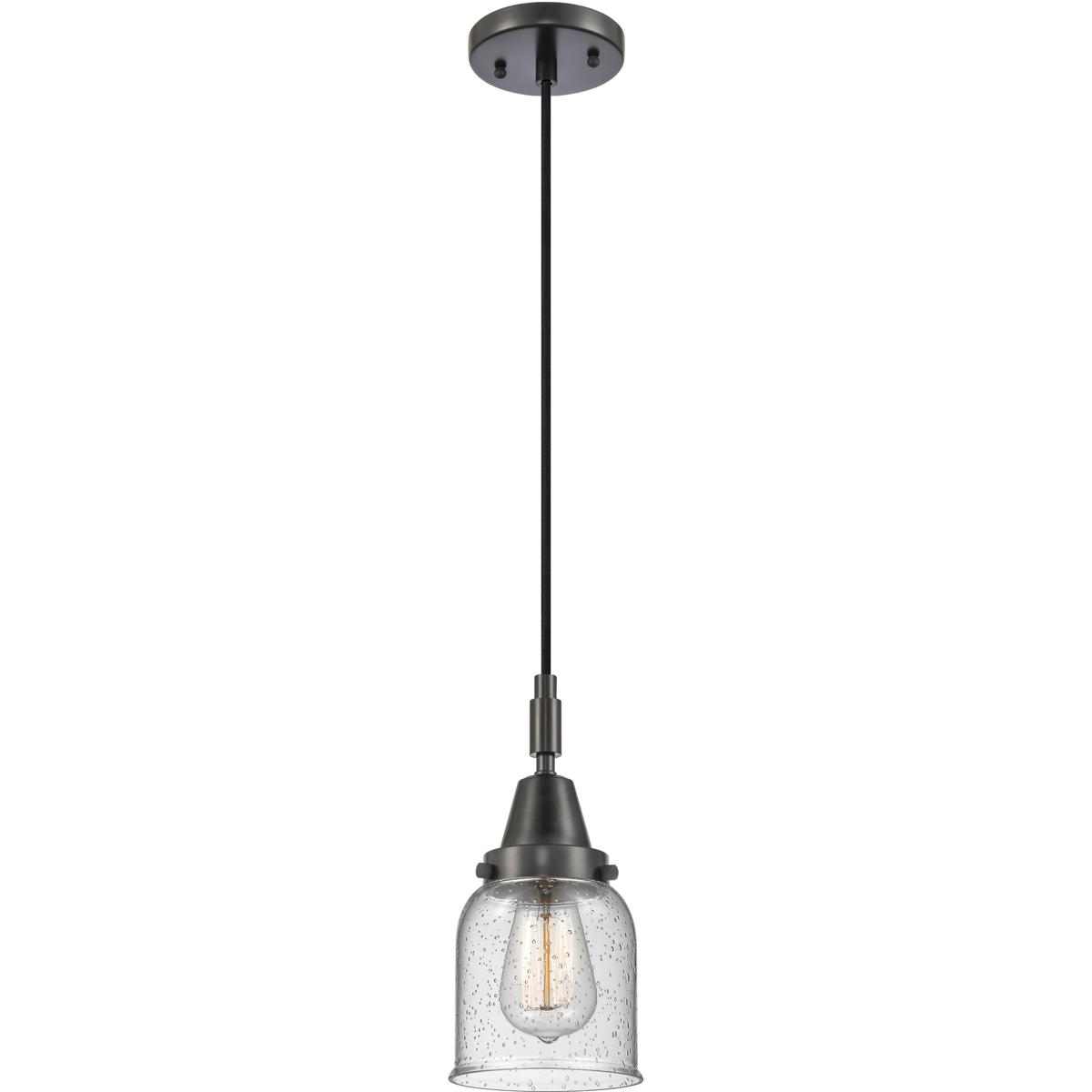 Innovations Lighting 447-1P-BK-G54 Bell 1 Light 5 inch Matte Black Mini Pendant Ceiling Light in Seedy Glass