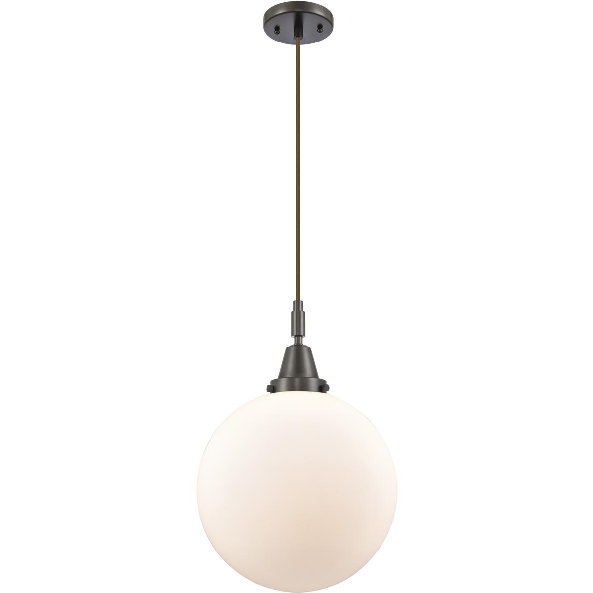 Innovations Lighting 447-1P-OB-G201-12 Beacon 1 Light 12 inch Oil Rubbed Bronze Mini Pendant Ceiling Light in Matte White Glass
