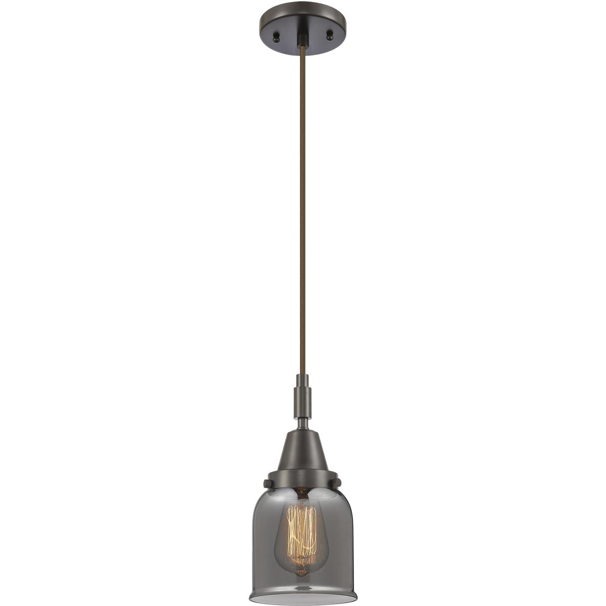 Innovations Lighting 447-1P-OB-G53 Bell 1 Light 5 inch Oil Rubbed Bronze Mini Pendant Ceiling Light in Light Smoke Glass
