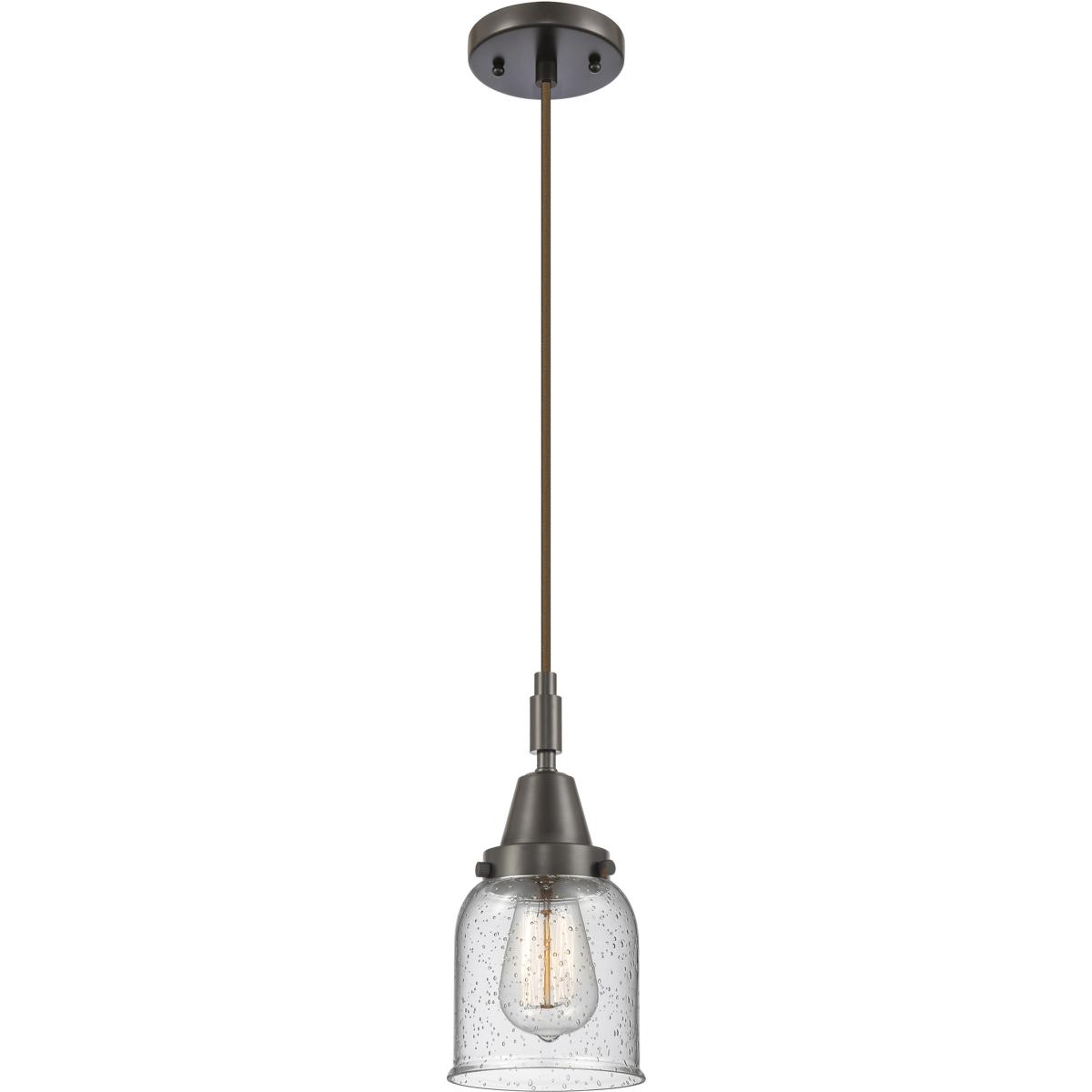 Innovations Lighting 447-1P-OB-G54 Bell 1 Light 5 inch Oil Rubbed Bronze Mini Pendant Ceiling Light in Seedy Glass