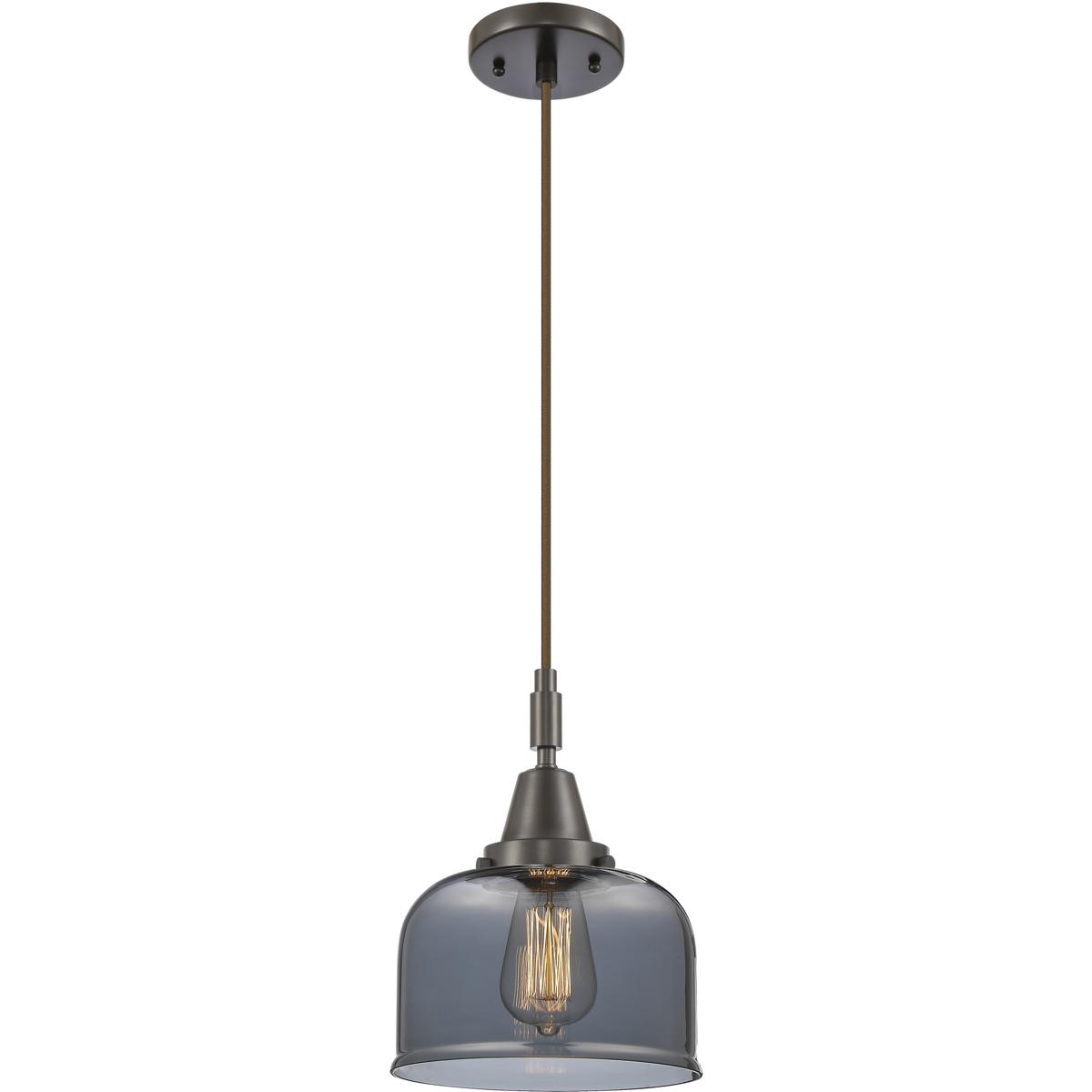 Innovations Lighting 447-1P-OB-G73 Bell 1 Light 8 inch Oil Rubbed Bronze Mini Pendant Ceiling Light in Light Smoke Glass