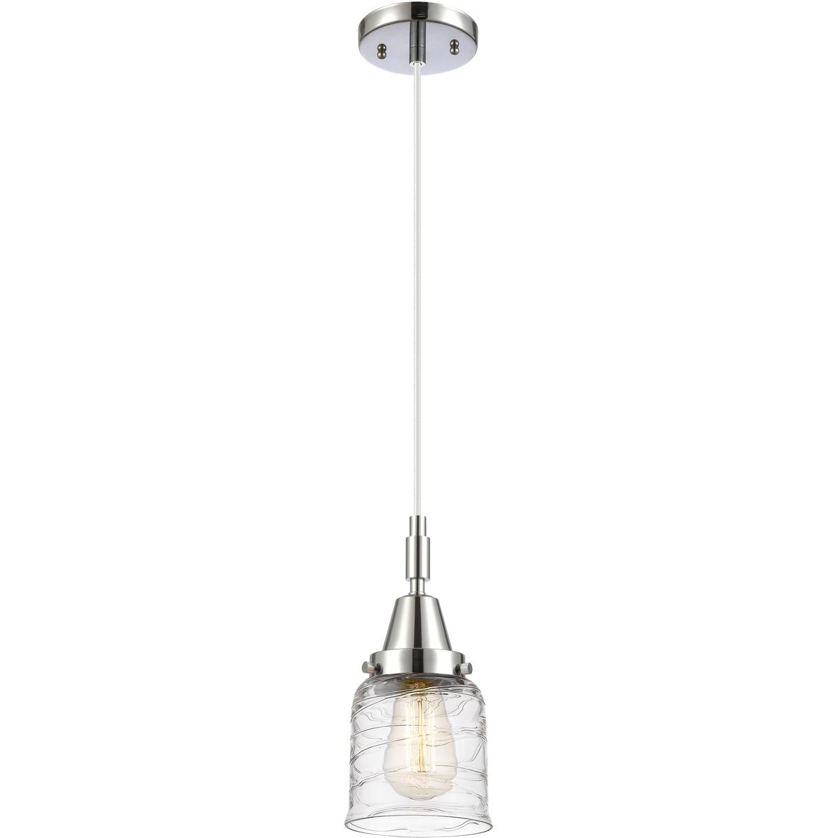 Innovations Lighting 447-1P-PC-G513 Bell 1 Light 5 inch Polished Chrome Mini Pendant Ceiling Light in Clear Deco Swirl Glass