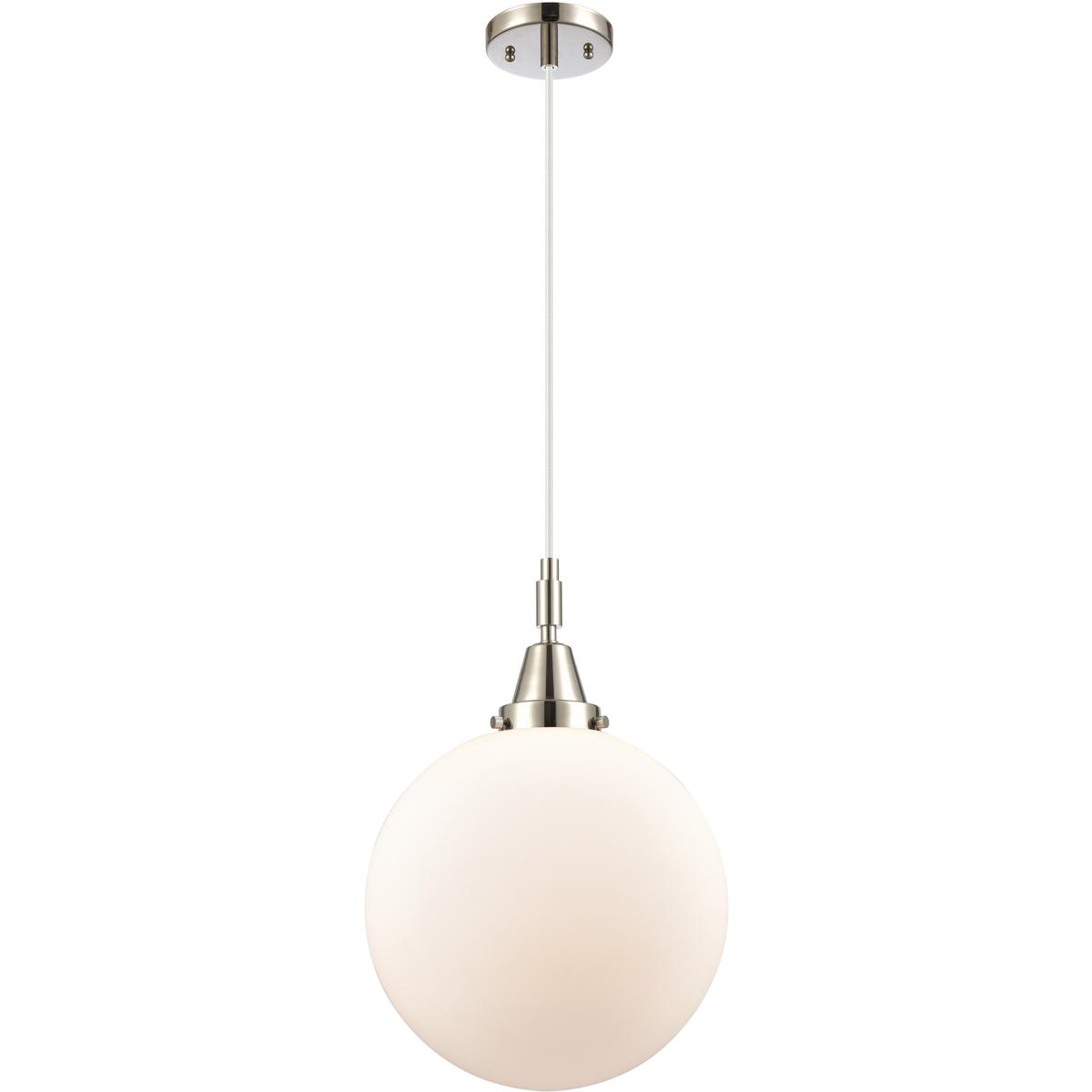 Innovations Lighting 447-1P-PN-G201-12 Beacon 1 Light 12 inch Polished Nickel Mini Pendant Ceiling Light in Matte White Glass