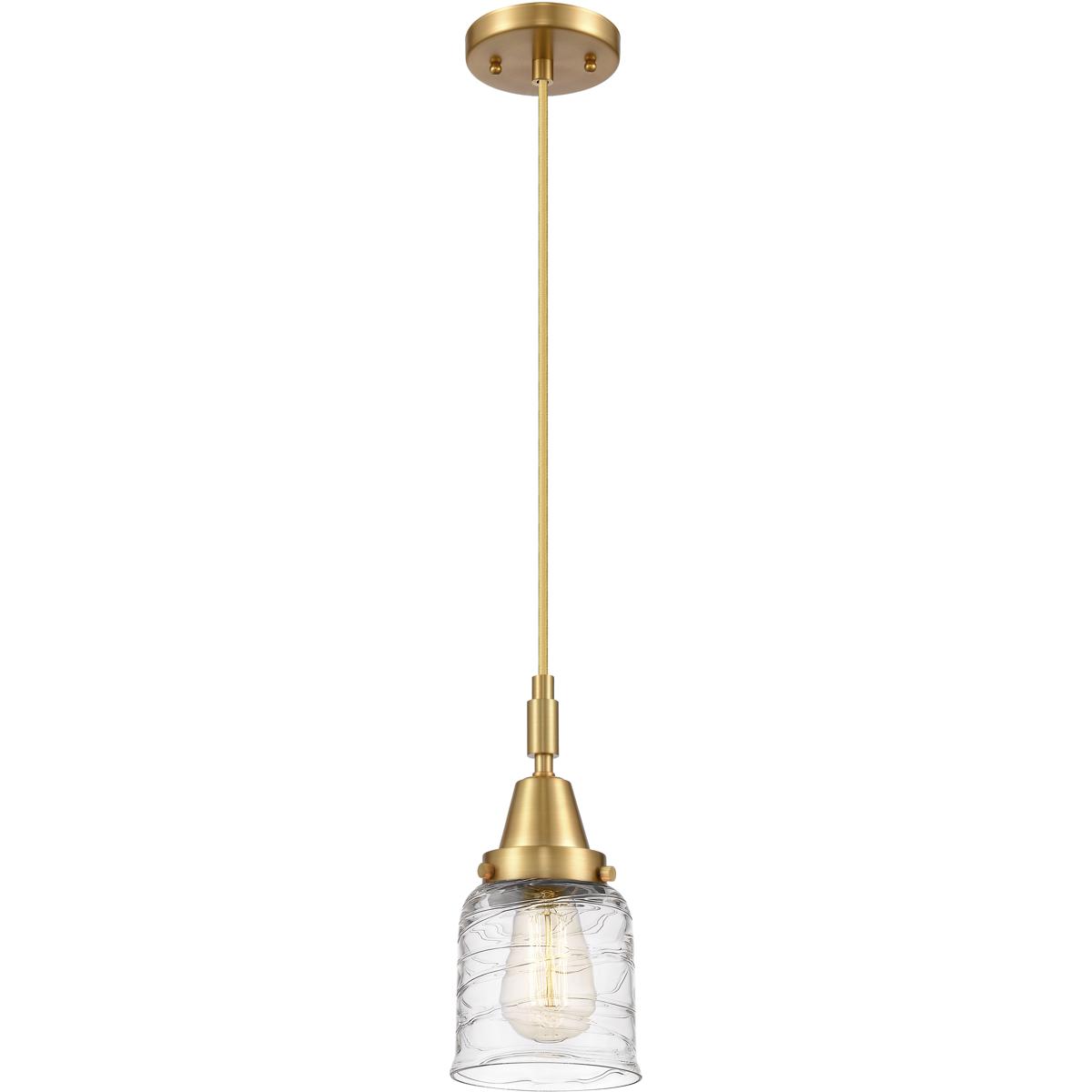 Innovations Lighting 447-1P-SG-G513 Bell 1 Light 5 inch Satin Gold Mini Pendant Ceiling Light in Clear Deco Swirl Glass