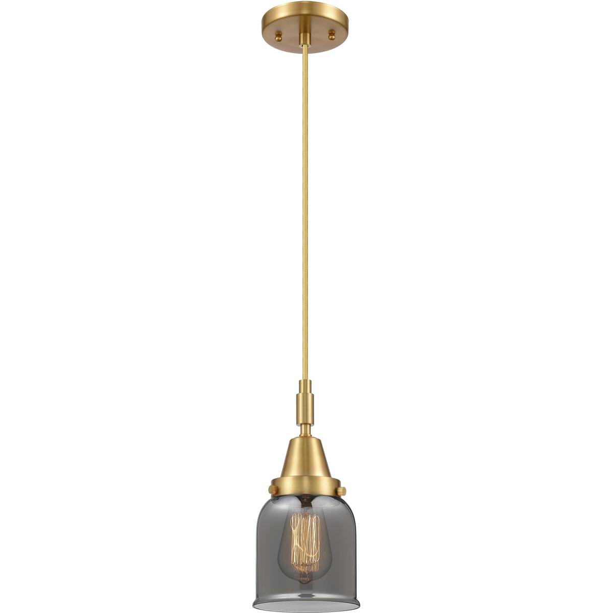 Innovations Lighting 447-1P-SG-G53 Bell 1 Light 5 inch Satin Gold Mini Pendant Ceiling Light in Light Smoke Glass