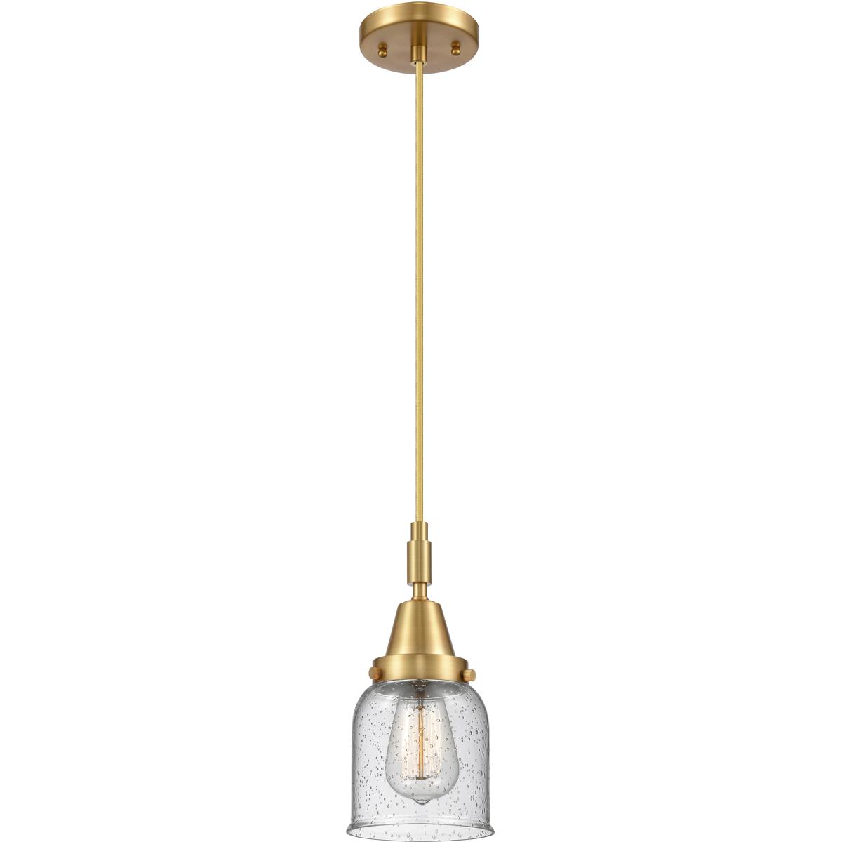 Innovations Lighting 447-1P-SG-G54 Bell 1 Light 5 inch Satin Gold Mini Pendant Ceiling Light in Seedy Glass