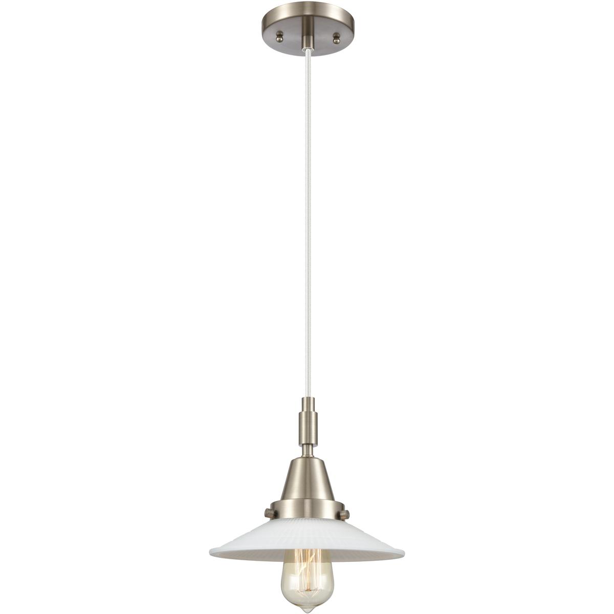 Innovations Lighting 447-1P-SN-G1 Downtown Urban Halophane 1 Light 8.5 inch Brushed Satin Nickel Mini Pendant Ceiling Light in Matte White Halophane G