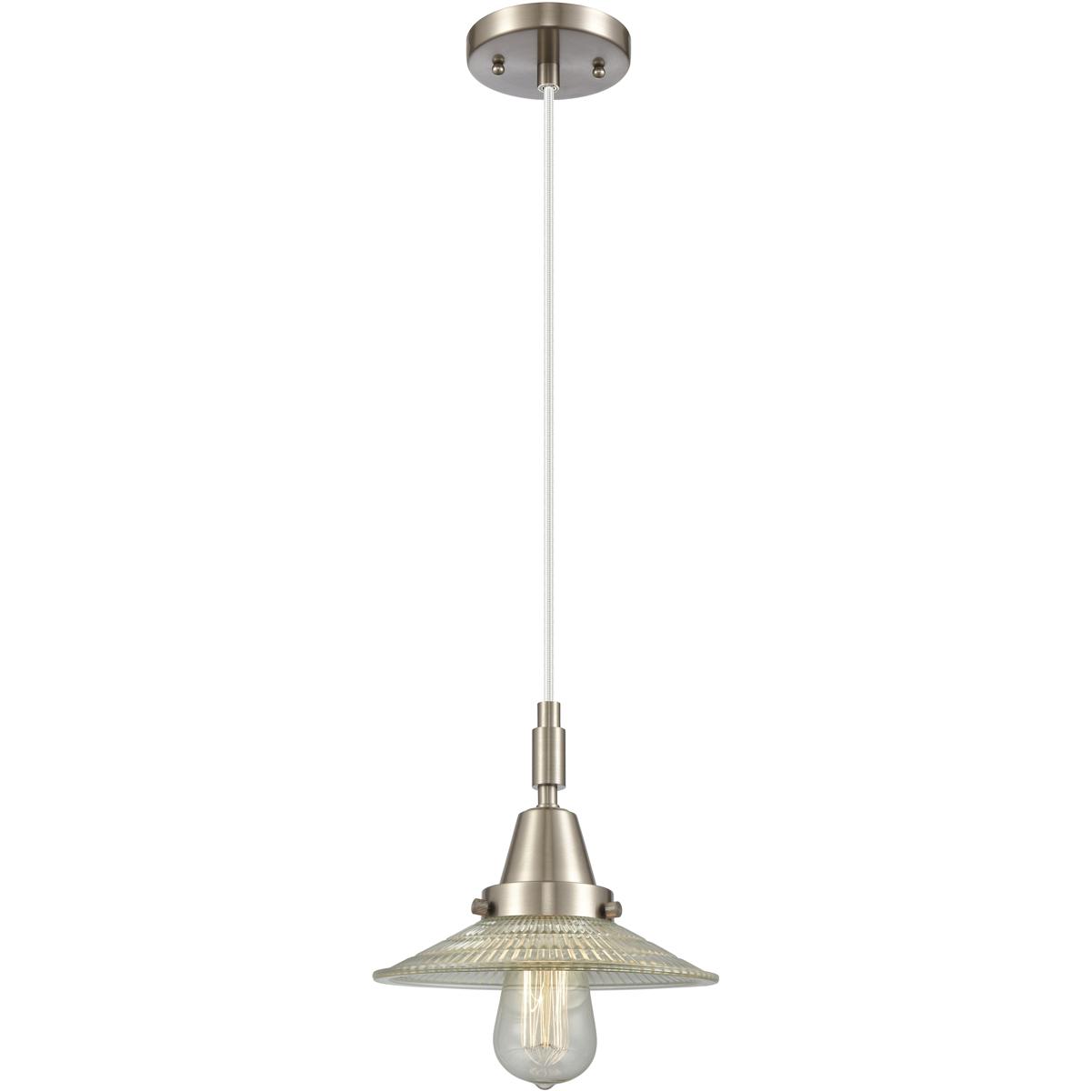 Innovations Lighting 447-1P-SN-G2 Downtown Urban Halophane 1 Light 8.5 inch Brushed Satin Nickel Mini Pendant Ceiling Light in Clear Halophane Glass