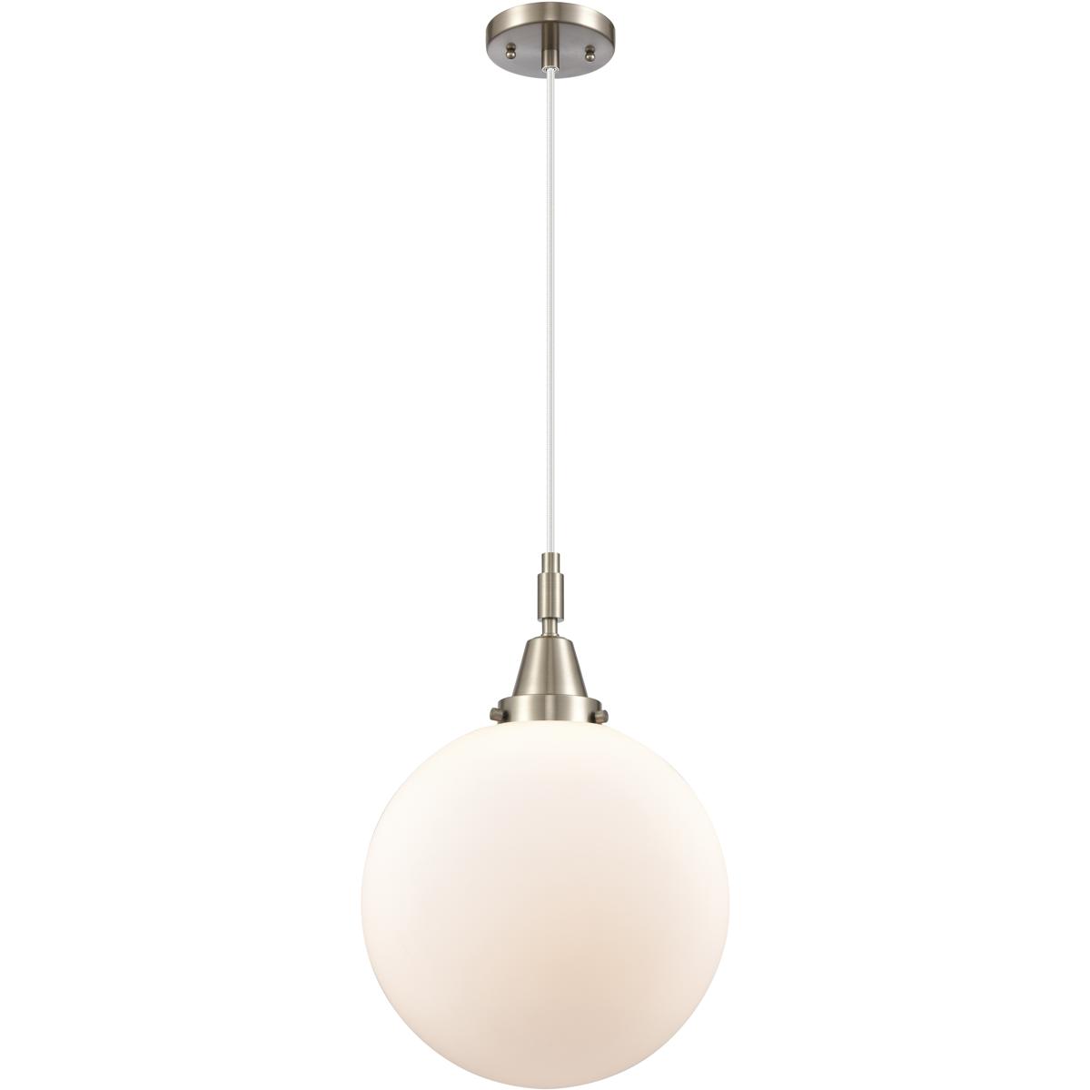 Innovations Lighting 447-1P-SN-G201-12 Beacon 1 Light 12 inch Brushed Satin Nickel Mini Pendant Ceiling Light in Matte White Glass