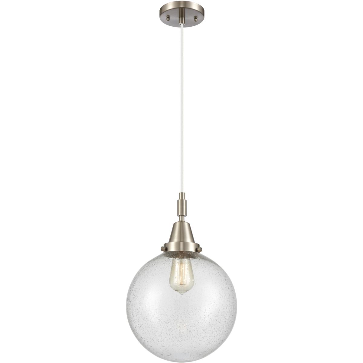 Innovations Lighting 447-1P-SN-G204-10 Beacon 1 Light 10 inch Brushed Satin Nickel Mini Pendant Ceiling Light in Seedy Glass