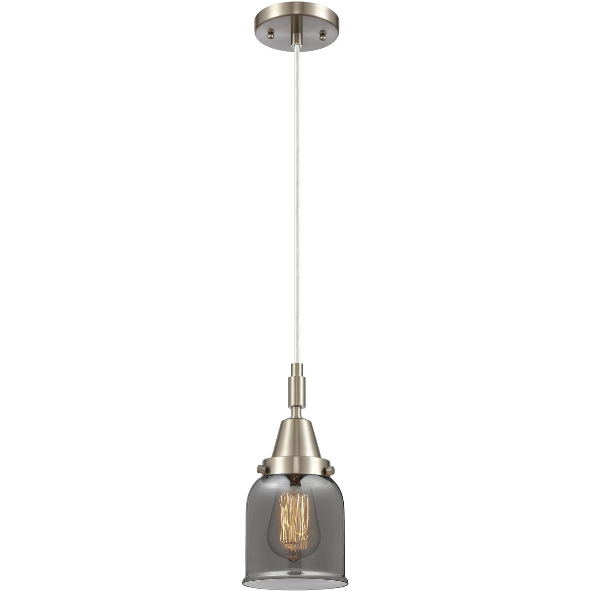 Innovations Lighting 447-1P-SN-G53 Bell 1 Light 5 inch Brushed Satin Nickel Mini Pendant Ceiling Light in Light Smoke Glass