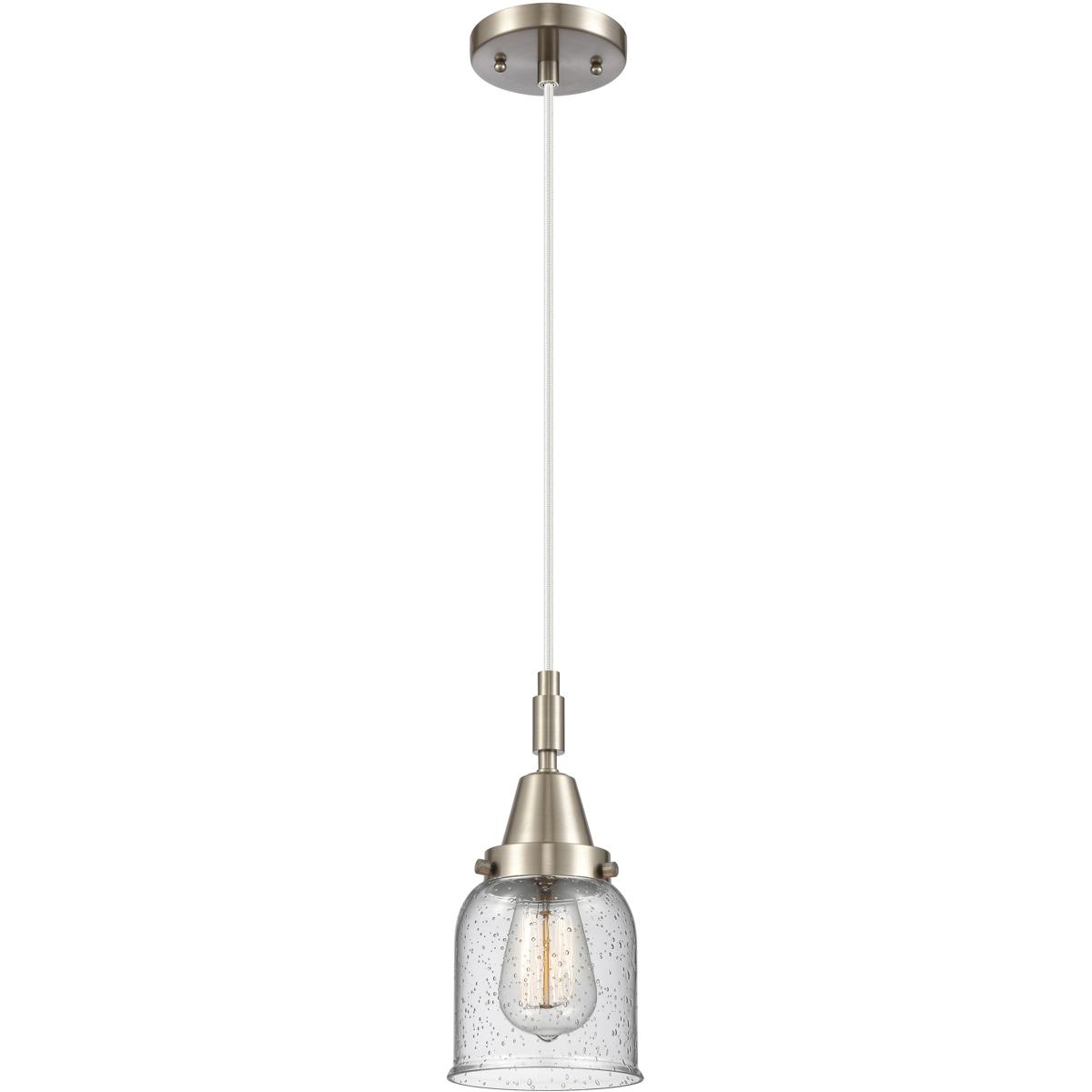 Innovations Lighting 447-1P-SN-G54 Bell 1 Light 5 inch Brushed Satin Nickel Mini Pendant Ceiling Light in Seedy Glass