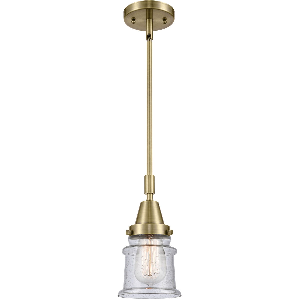 Innovations Lighting 447-1S-AB-G184S Franklin Restoration Small Canton 1 Light 7 inch Antique Brass Mini Pendant Ceiling Light in Seedy Glass