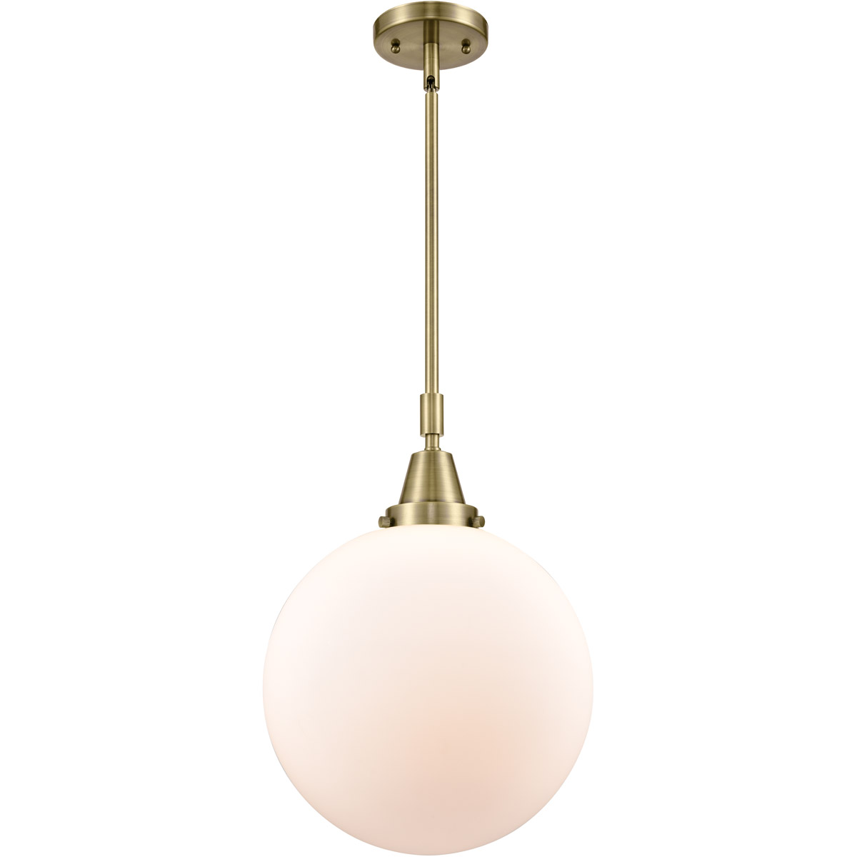 Innovations Lighting 447-1S-AB-G201-12-LED Franklin Restoration Beacon LED 12 inch Antique Brass Mini Pendant Ceiling Light in Matte White Glass