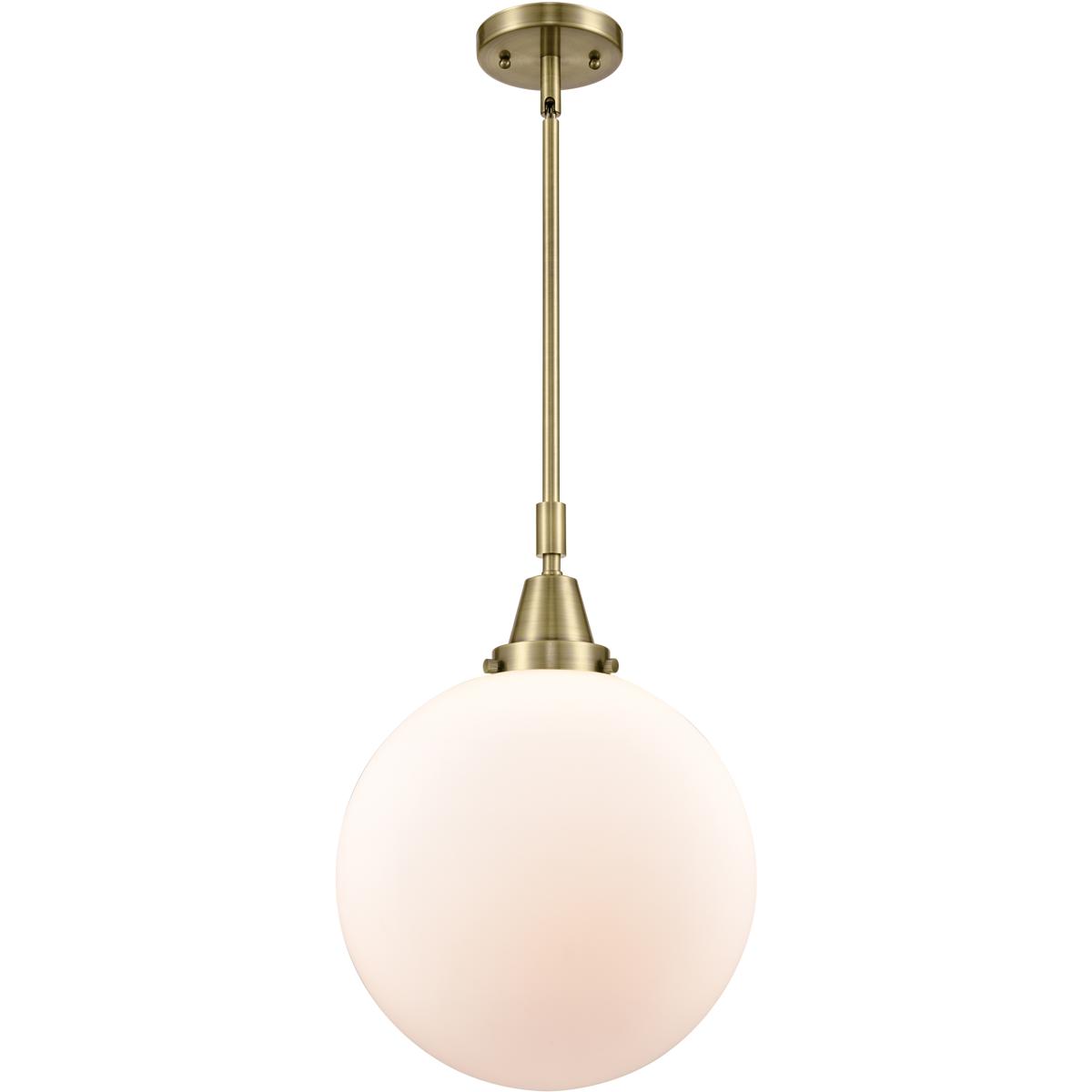 Innovations Lighting 447-1S-AB-G201-12 Beacon 1 Light 12 inch Antique Brass Mini Pendant Ceiling Light in Matte White Glass