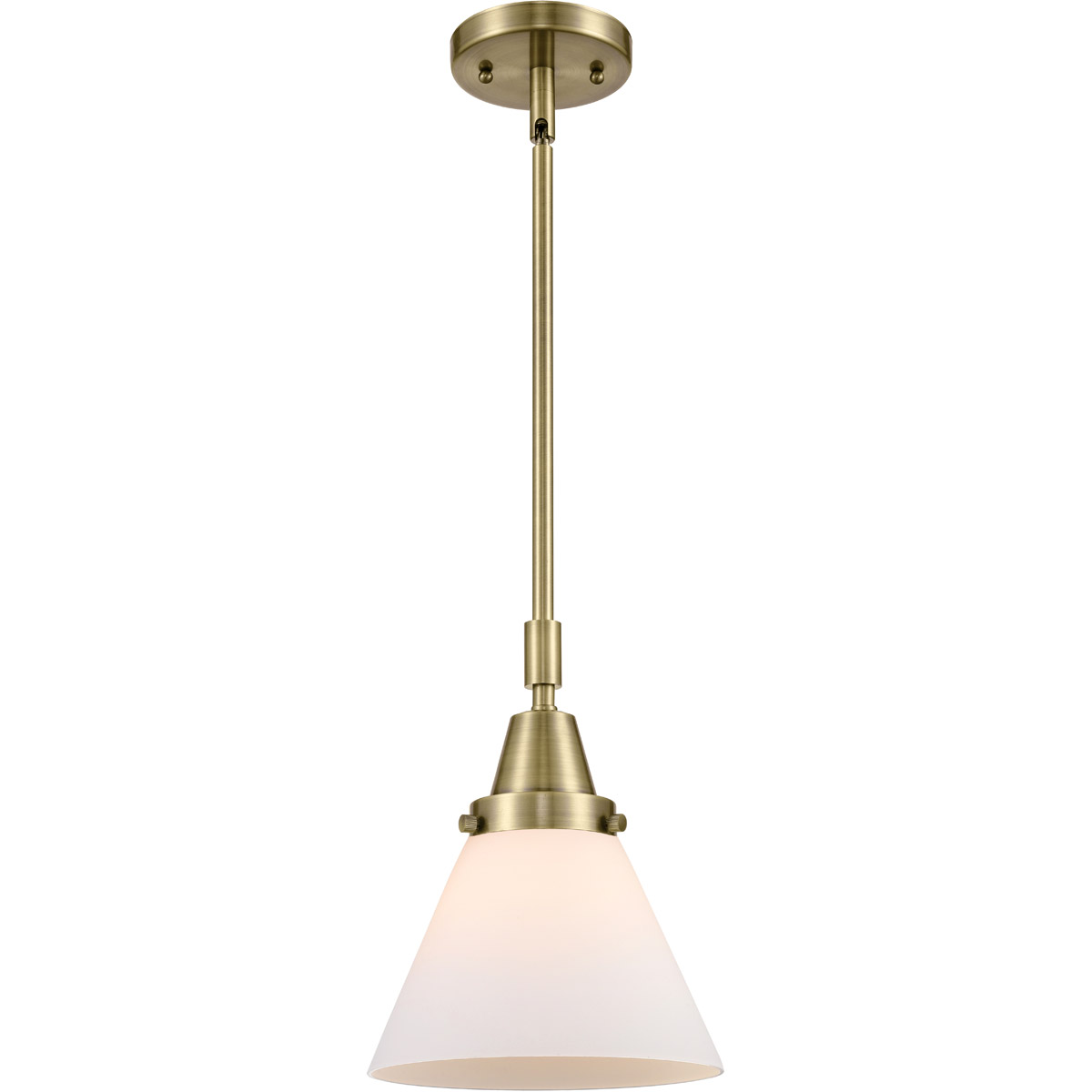 Innovations Lighting 447-1S-AB-G41-L-LED Franklin Restoration X-Large Cone LED 12 inch Antique Brass Mini Pendant Ceiling Light in Matte White Glass