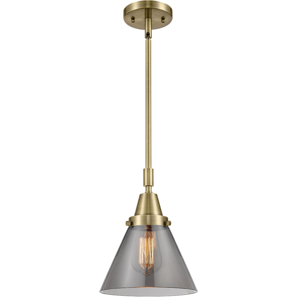 Innovations Lighting 447-1S-AB-G43 Franklin Restoration Large Cone 1 Light 8 inch Antique Brass Mini Pendant Ceiling Light in Plated Smoke Glass