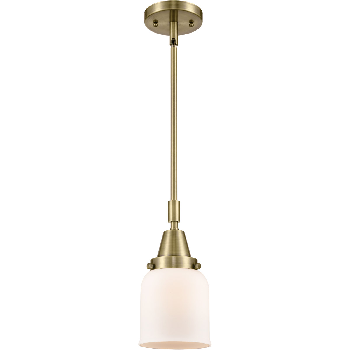 Innovations Lighting 447-1S-AB-G51-LED Franklin Restoration Small Bell LED 5 inch Antique Brass Mini Pendant Ceiling Light in Matte White Glass