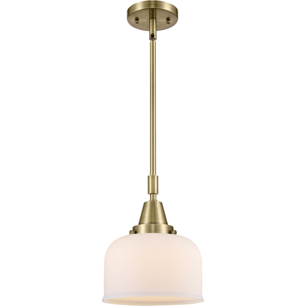 Innovations Lighting 447-1S-AB-G71-L-LED Franklin Restoration X-Large Bell LED 12 inch Antique Brass Mini Pendant Ceiling Light in Matte White Glass