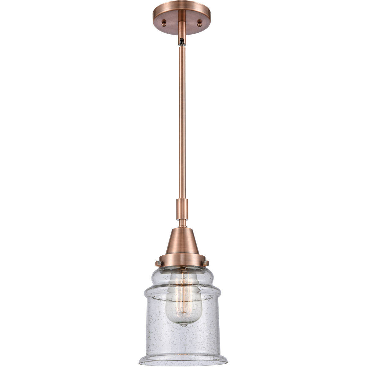 Innovations Lighting 447-1S-AC-G184 Franklin Restoration Canton 1 Light 7 inch Antique Copper Mini Pendant Ceiling Light in Seedy Glass