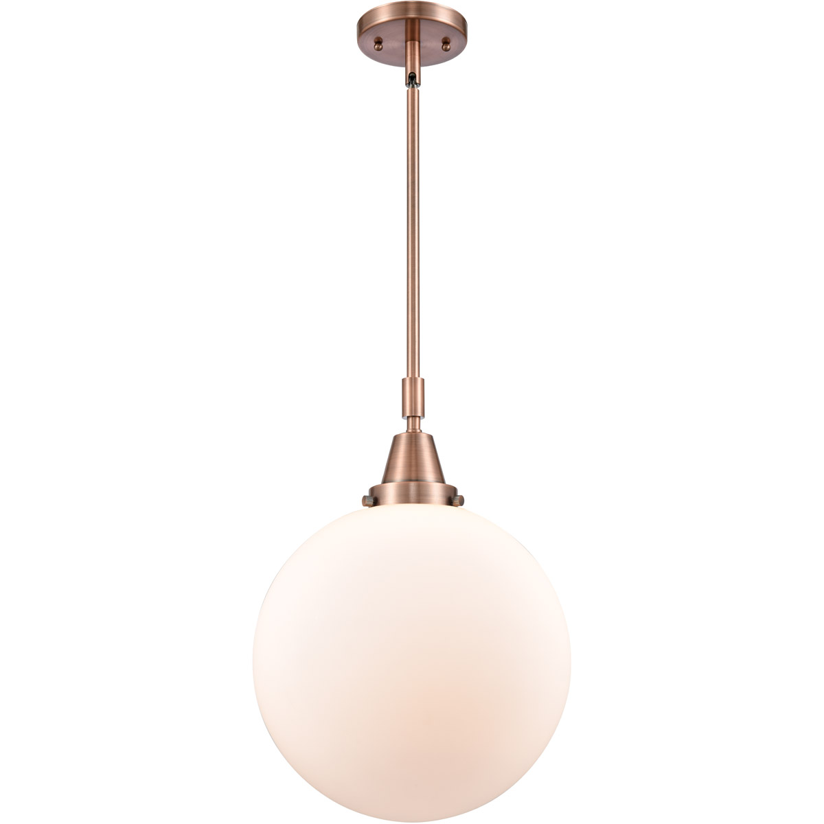 Innovations Lighting 447-1S-AC-G201-12-LED Franklin Restoration Beacon LED 12 inch Antique Copper Mini Pendant Ceiling Light in Matte White Glass