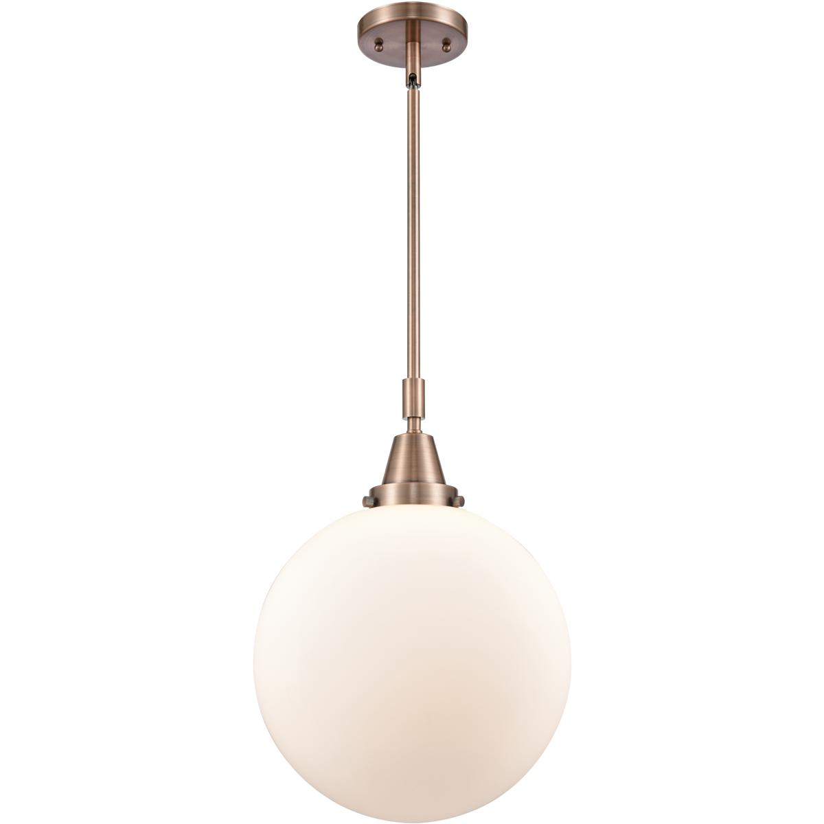 Innovations Lighting 447-1S-AC-G201-12 Beacon 1 Light 12 inch Antique Copper Mini Pendant Ceiling Light in Matte White Glass
