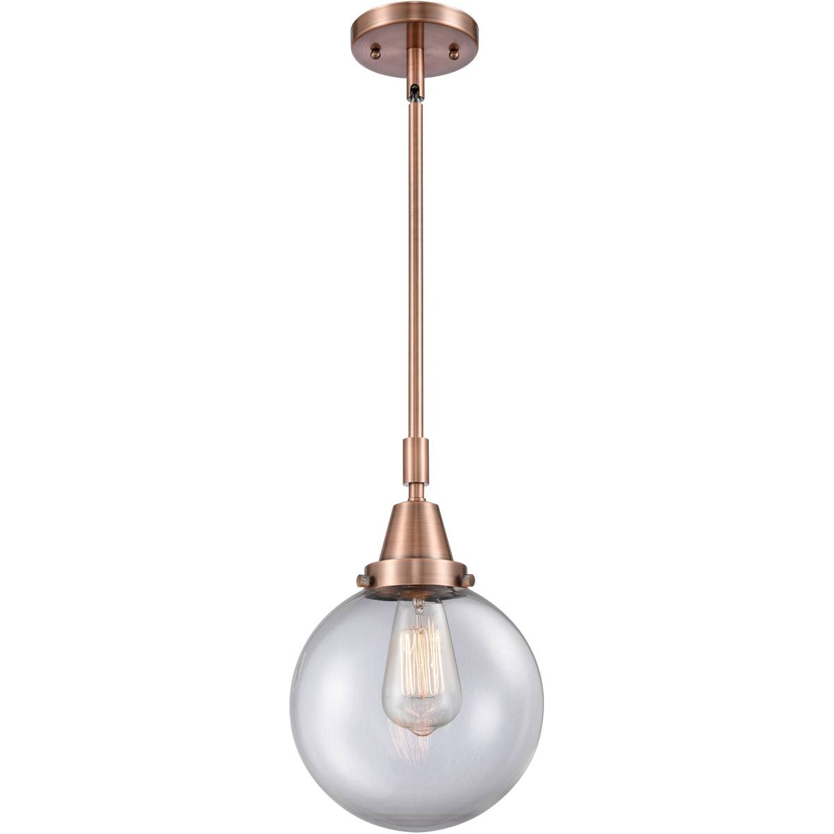 Innovations Lighting 447-1S-AC-G202-8 Beacon 1 Light 8 inch Antique Copper Mini Pendant Ceiling Light in Clear Glass