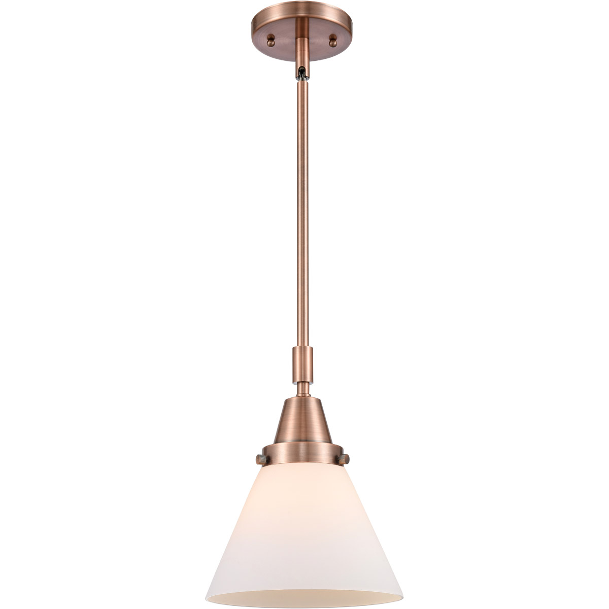 Innovations Lighting 447-1S-AC-G41-L-LED Franklin Restoration X-Large Cone LED 12 inch Antique Copper Mini Pendant Ceiling Light in Matte White Glass