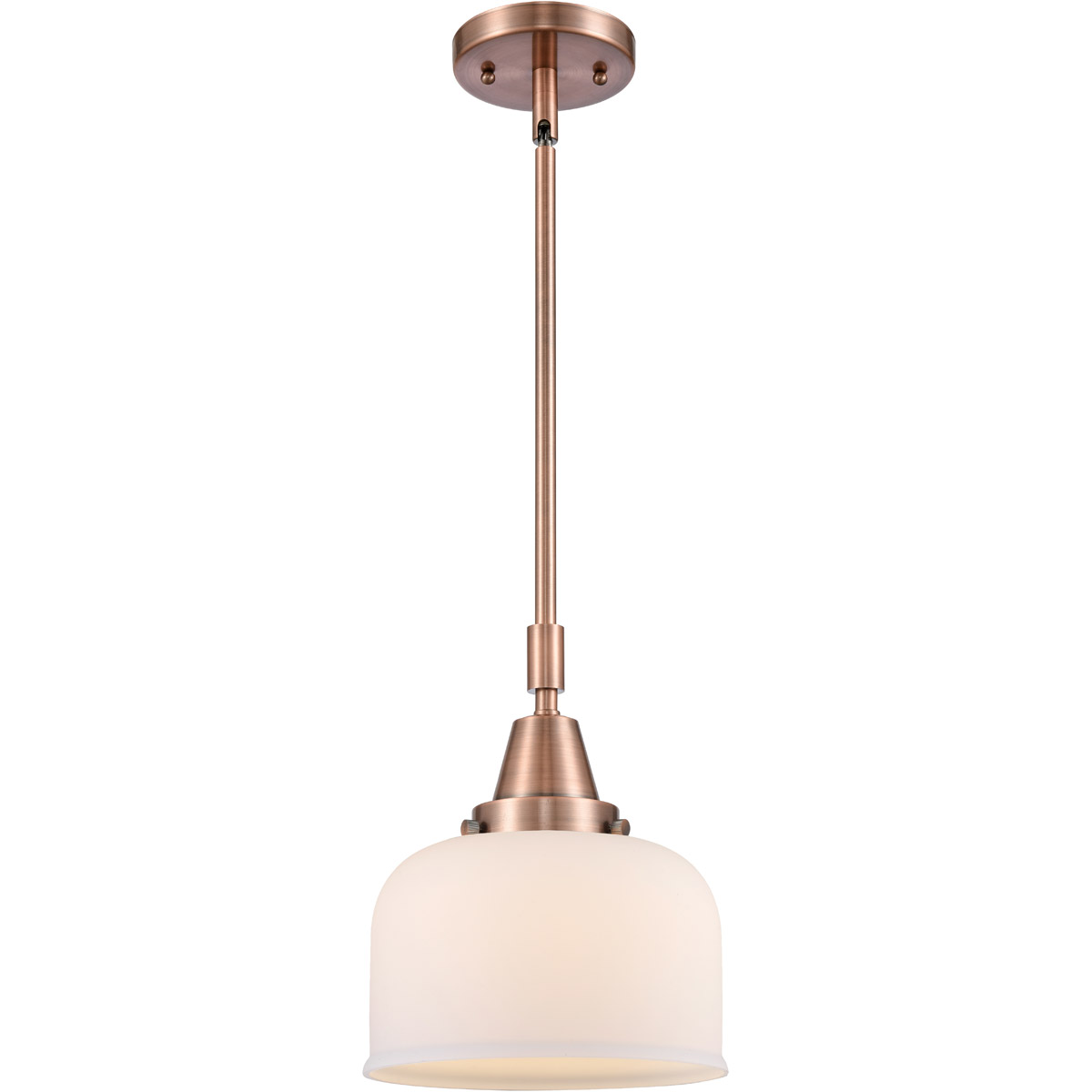 Innovations Lighting 447-1S-AC-G71-L-LED Franklin Restoration X-Large Bell LED 12 inch Antique Copper Mini Pendant Ceiling Light in Matte White Glass