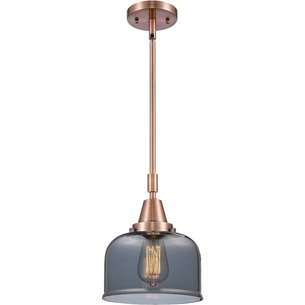 Innovations Lighting 447-1S-AC-G73-L Franklin Restoration X-Large Bell 1 Light 12 inch Antique Copper Mini Pendant Ceiling Light in Light Smoke Glass