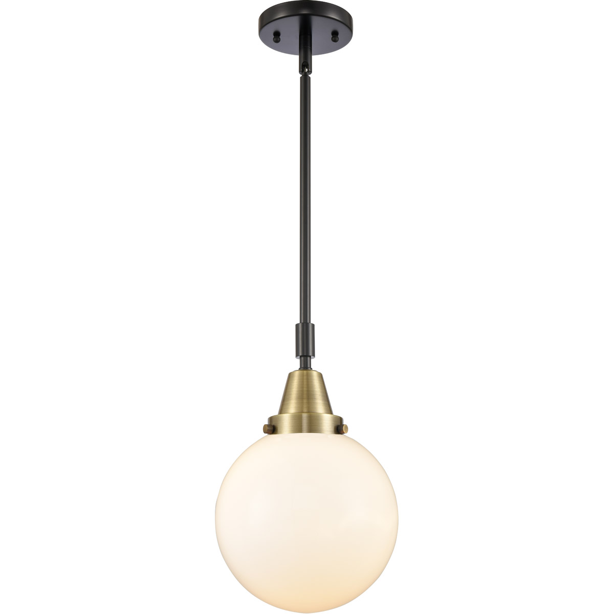 Innovations Lighting 447-1S-BAB-G201-8 Beacon 1 Light 8 inch Black Antique Brass Mini Pendant Ceiling Light in Matte White Glass